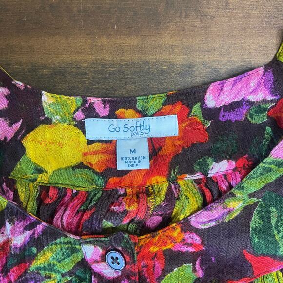 Go Softly Patio House Dress MuMu Orange Brown Floral Pockets Cottage Size Medium - Picture 3 of 9